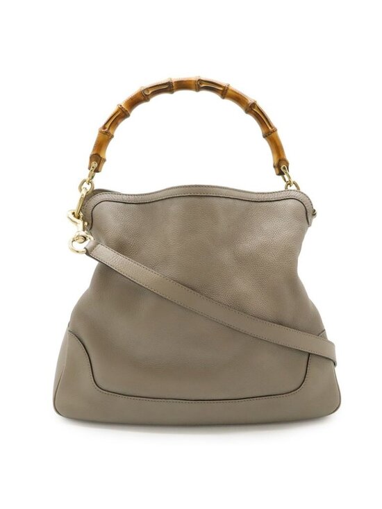 Gucci Handbags - Gucci Bamboo 2-Way Shoulder Bag Crossbody Leather Grey Gold